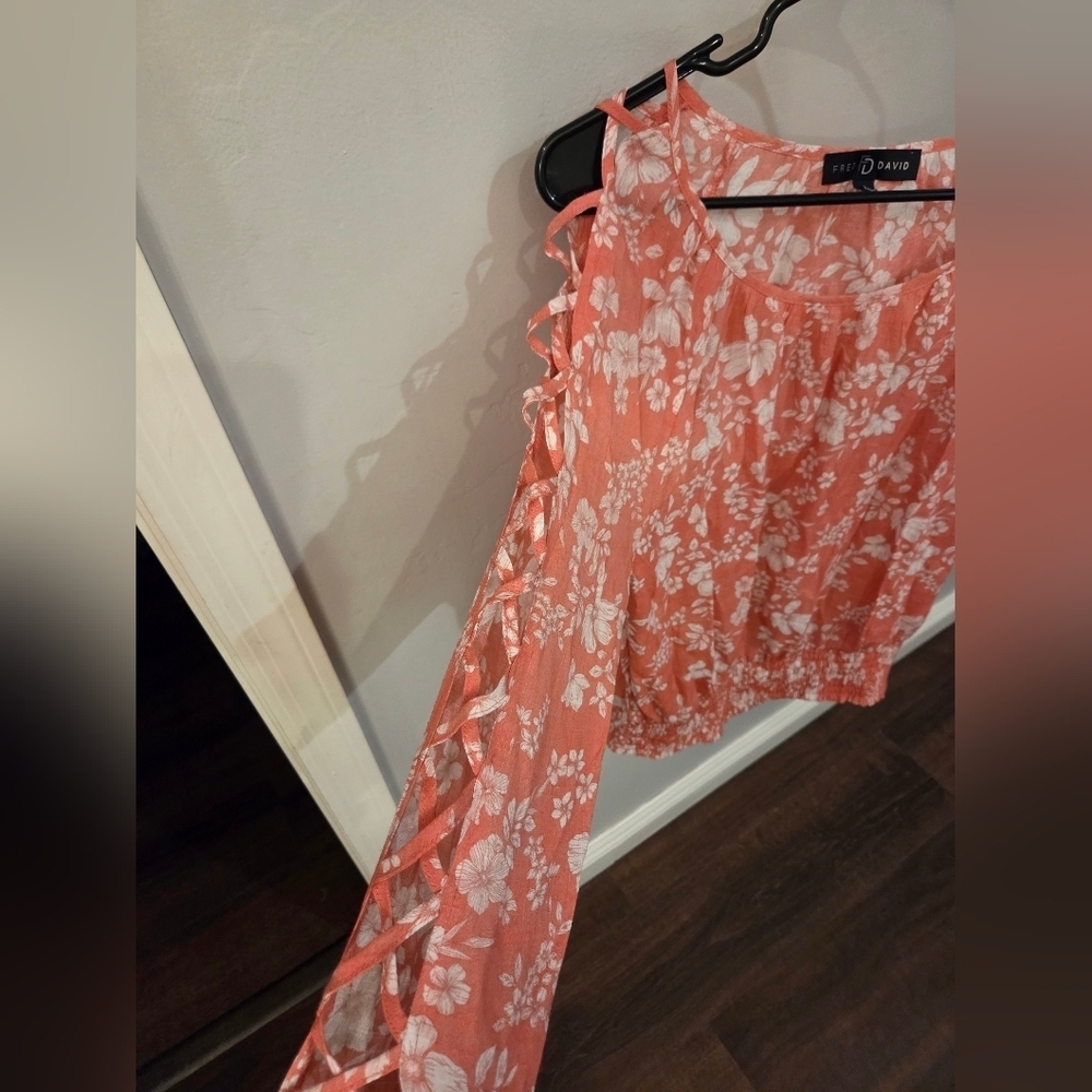 Blu Pepper Women's Coral Floral Top - Picture 2 of 4